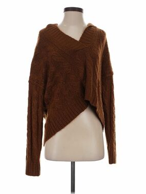 American Eagle hoodie Classic Asymmetrical Cable Knit Sweater - Brown